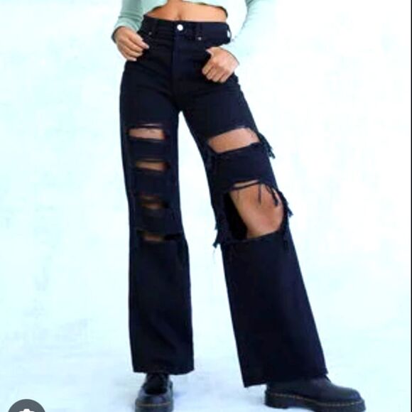 PacSun Denim - PacSun Black Eco Distressed High Waisted Baggy Jeans Grunge Rocker Size 23